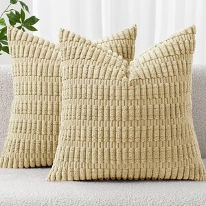 Set Of Two 24 X 25 Textured Beige Throw Pillow Covers